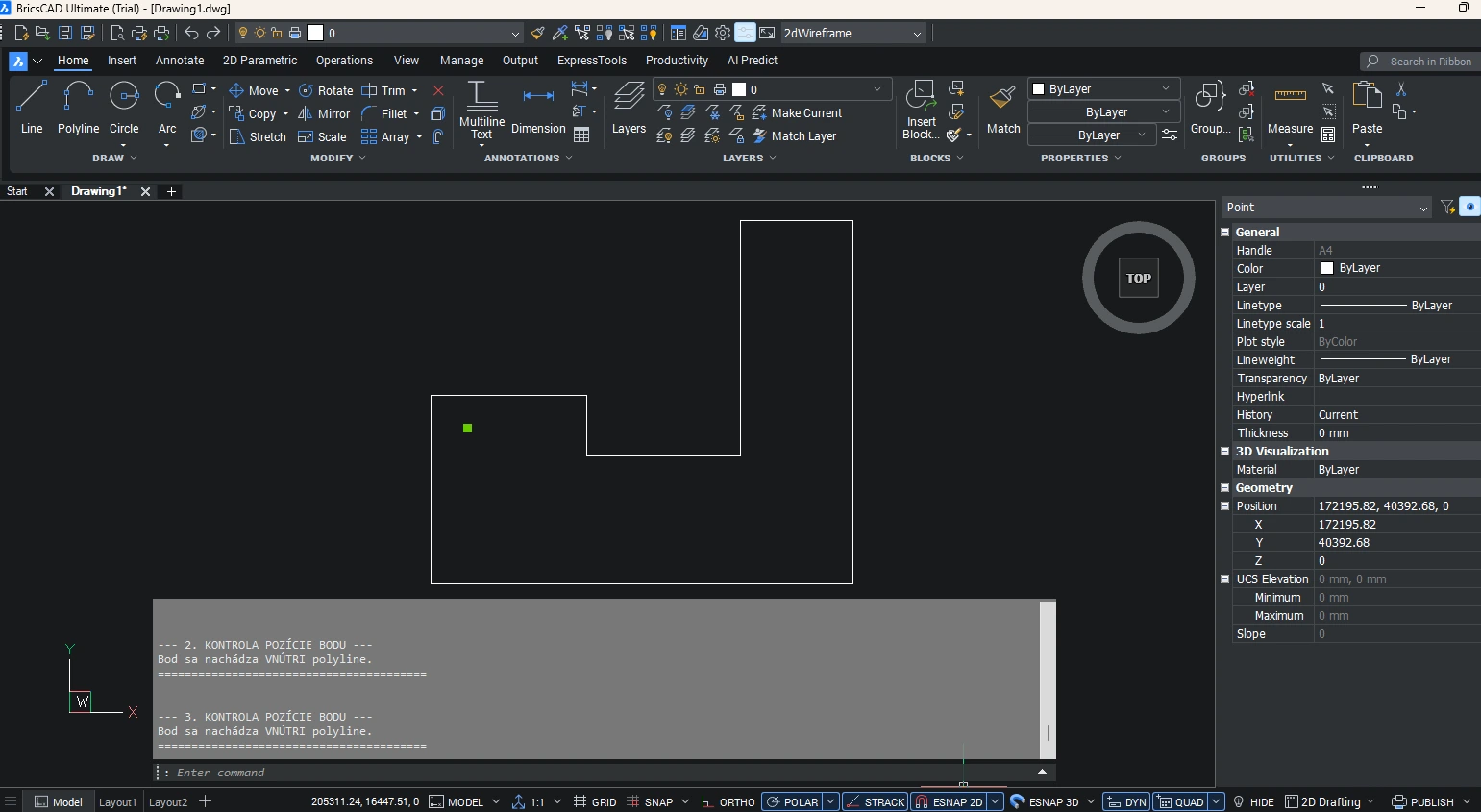Algoritmus Point-in-Polygon Ray Casting v CAD prostredí