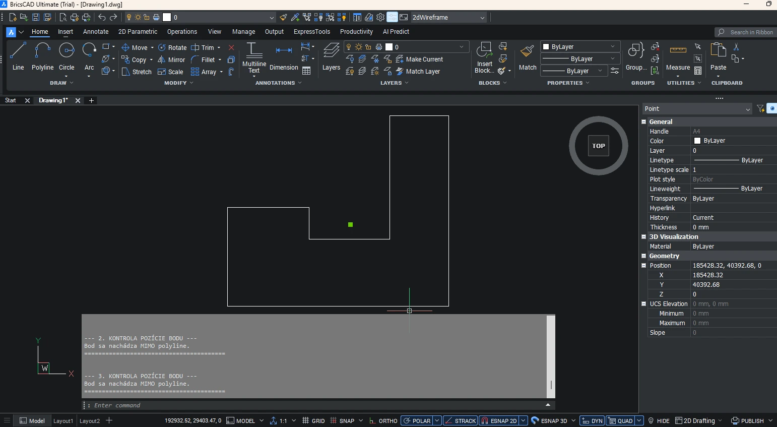 Algoritmus Point-in-Polygon Ray Casting v CAD prostredí 2
